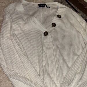 Ivory button-up waffle knit tunic